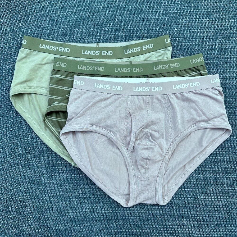 Set of 3 Lands End Knit Briefs (Gray, Mint Green, Forest Green Striped) Size M